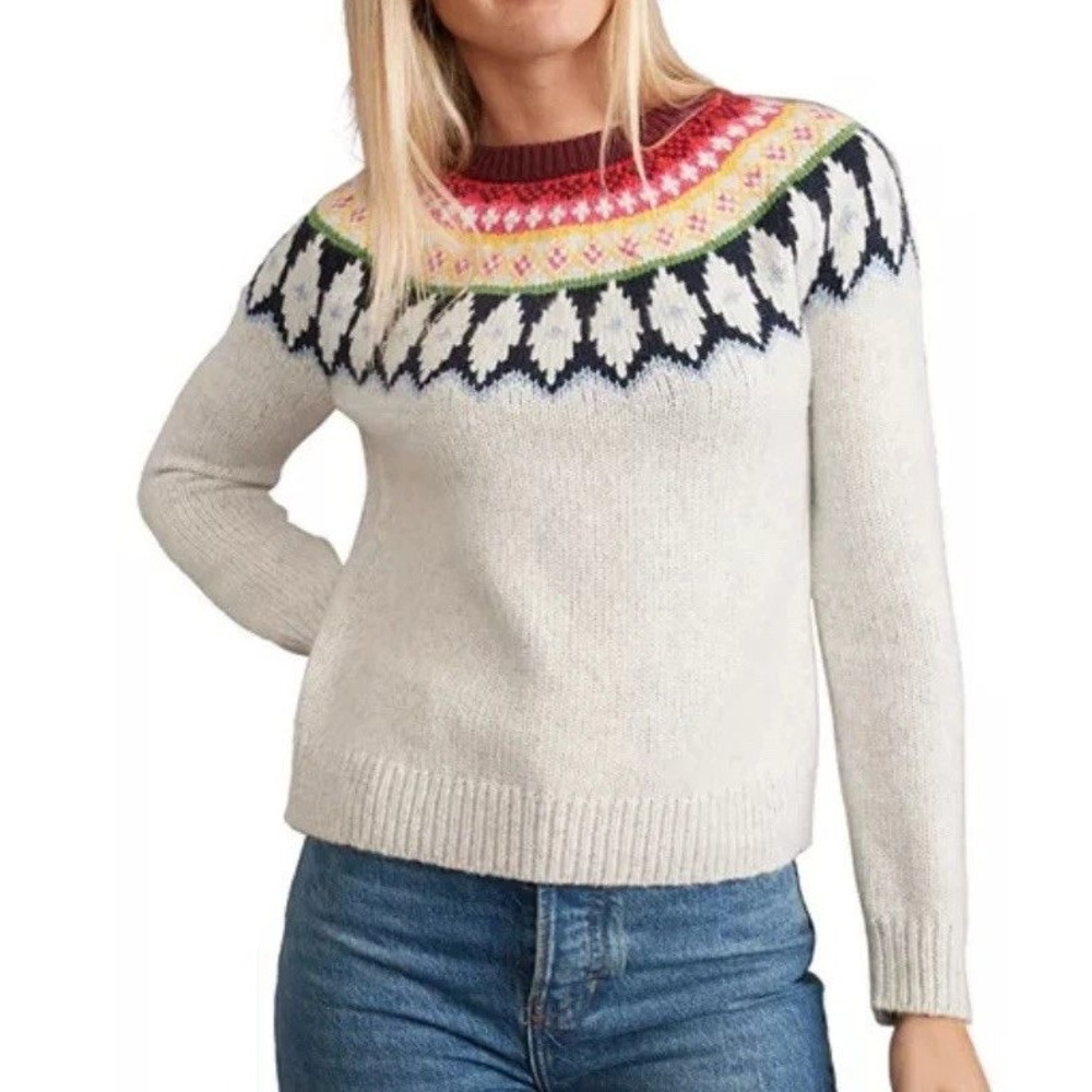 Marine Layer Fair Isle Sweater Cream Multi Color Nordic Pattern Crew Pullover S